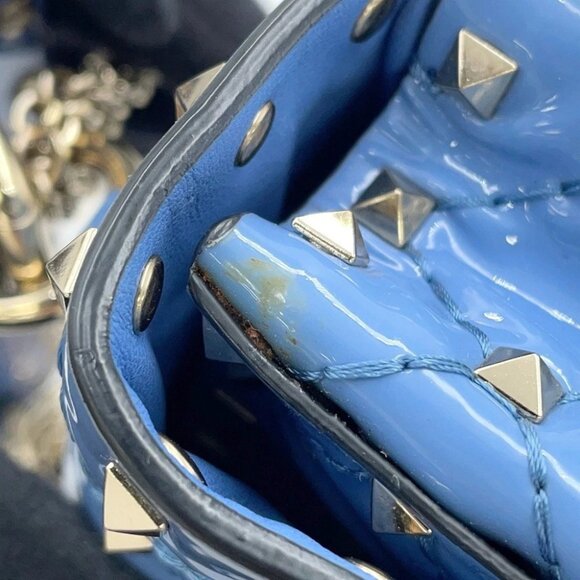 Valentino Garavani Rock Studded Spike Bag Size Small Patent Leather Blue - Picture 11 of 16